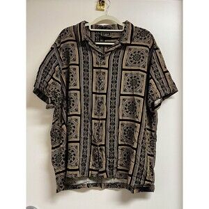 Men’s Casa Moda Couture Short Sleeve Shirt Black & Gold Baroque Pattern Size 2XL